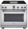 Monogram ZDP364NDPSS 36 Inch Pro-Style Dual-Fuel Range with 4 Sealed Dual Flame Stacked Burners, 5.75 cu. ft. Reverse Air/European Convection Oven, Griddle, Glide Racks, Meat Probe and Star-K Certified: Natural Gas