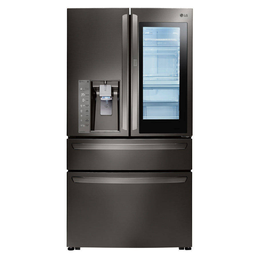 LG Instaview 22.7-cu ft 4-Door Counter-Depth French Door Refrigerator Single Ice Maker Door Within Door (Black Stainless Steel)LMXC23796D