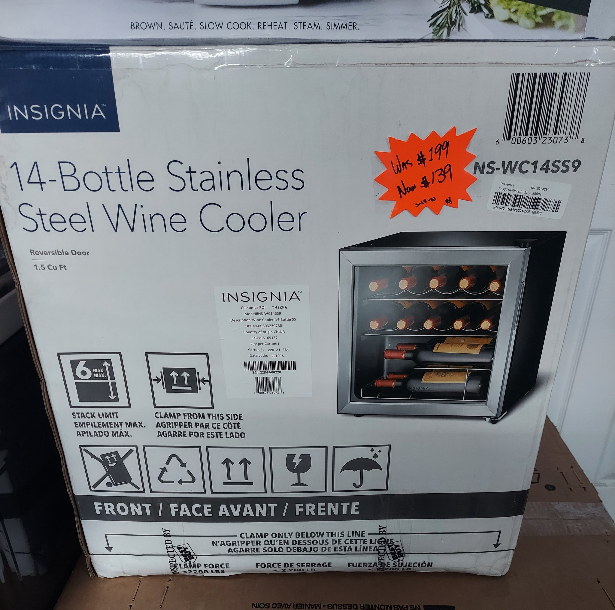 Insignia - 14-Bottle Wine Cooler - Stainless steel Model: (NS-WC14SS9)