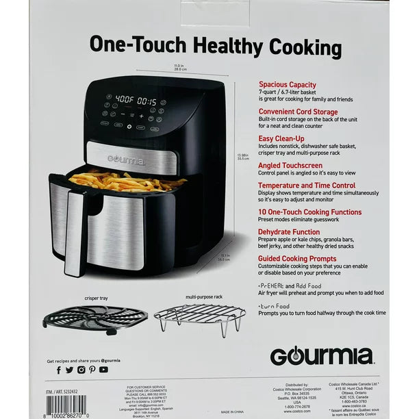 Gourmia GAF798 7 Quart Digital Air Fryer 10 One-Touch Cooking Gourmia GAF798 7 Quart Digital Air Fryer 10 One-Touch Cooking