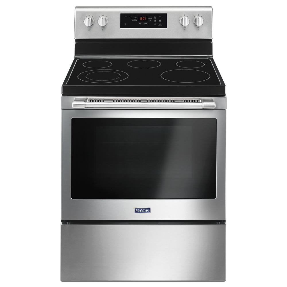 Maytag 30-Inch Wide Electric Range With Shatter-Resistant Cooktop - 5.3 Cu. Ft. - Fingerprint Resistant Stainless Steel MER6600FZ