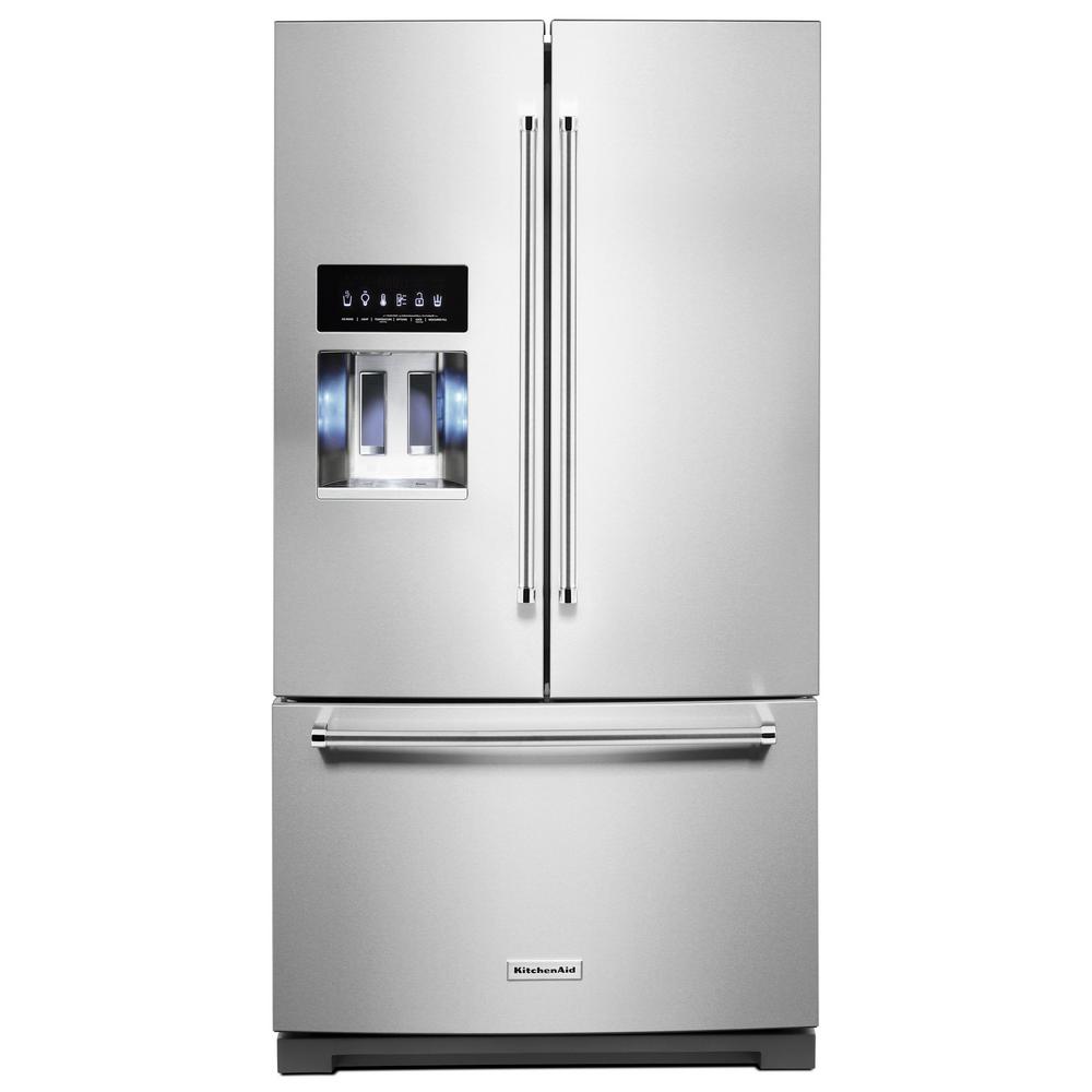 KitchenAid 27 cu. ft. French Door Refrigerator in Print Shield Stainless with Exterior Ice and Water - KRFF507HPS